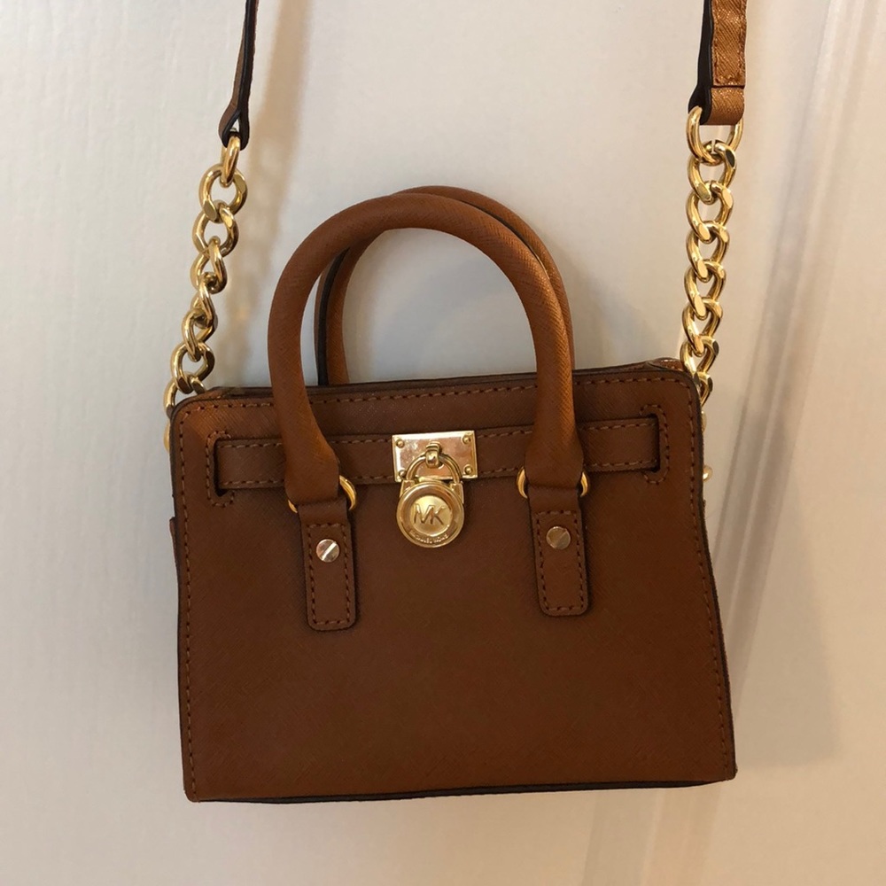 Michael Kors brown leather mini crossbody tote